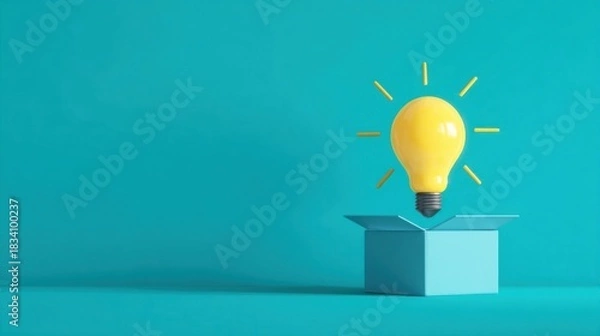 Obraz An open box with a lid sits on a blue uniform background,