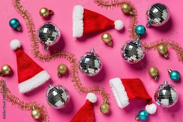 Obraz Christmas inspired flat layout featuring sparkling and decorative accents