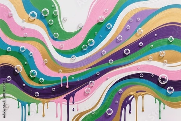 Obraz Luminous undulating artwork featuring pastel and gemstone hues with shimmer