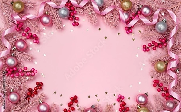Obraz Charming pink frame with glittering decorations and bows