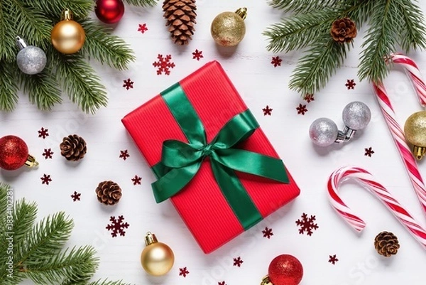 Obraz Holiday gift display, Decorative festive package with natural elements