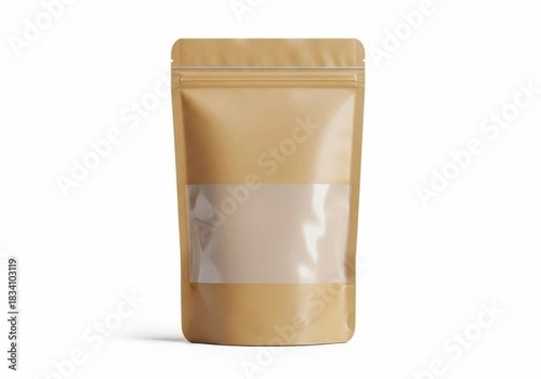Obraz Brown kraft stand-up pouch with clear window for product display on clean white background
