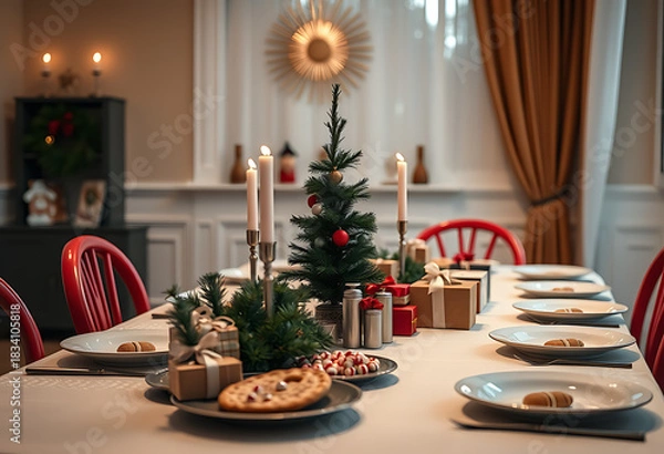 Obraz Christmas dinner table setup isolated on transparent background