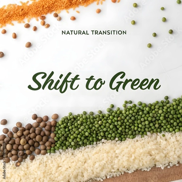 Fototapeta A flat lay arrangement of lentils and rice in a natural gradient