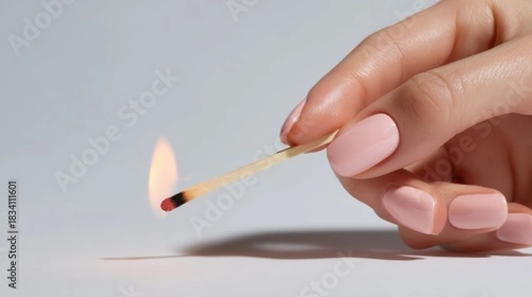 Obraz Matchstick held by hand with flame