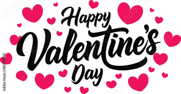 Fototapeta Happy Valentines day background with heart and typography of  valentines day text, vector illustration