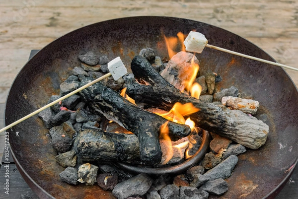 Obraz rusty fire bowl where charcoal burns and marshmallows are roasted