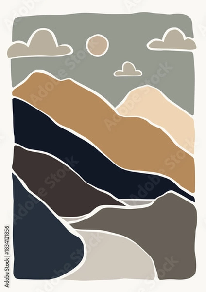 Fototapeta Boho Art Prints Abstract Landscape Poster Gallery Wall Pictures Horizon Sun Paintings on Canvas Decor