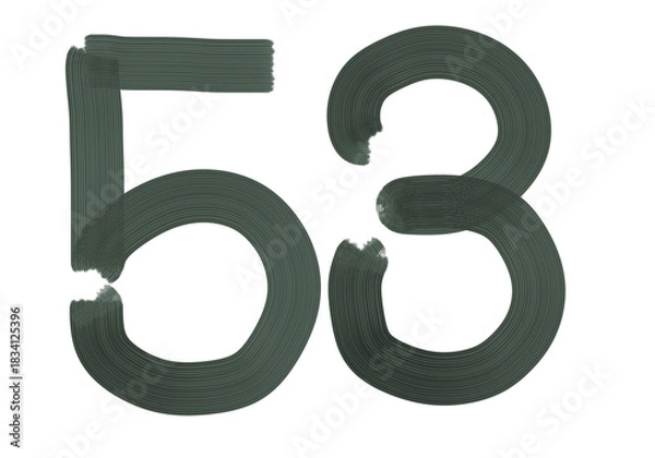 Obraz Number fifty-three, 53 made with Plaster Rake Brush on transparent background, Digit, Black color, Dark-green color, isolated background, Illustration, Typography, Handmade, Set 0-100