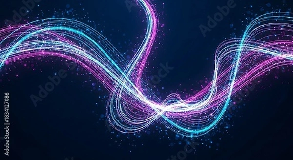 Fototapeta Abstract Glowing Neon Light Trails on Dark Background.