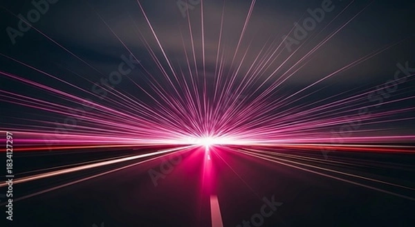 Fototapeta Abstract light trails on a dark background creating a futuristic tunnel effect.