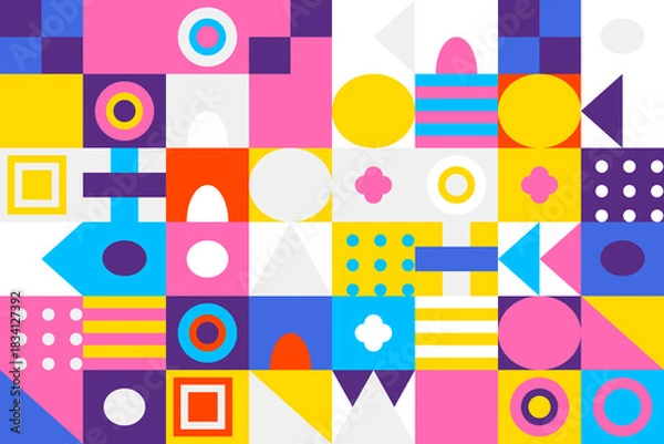 Fototapeta Vibrant geometric abstract background with colorful shapes and patterns, contemporary artistic design for modern projects and graphic elements.