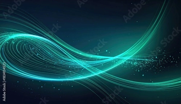 Obraz Abstract Teal and Cyan Light Trails Flowing Through Dark Space.