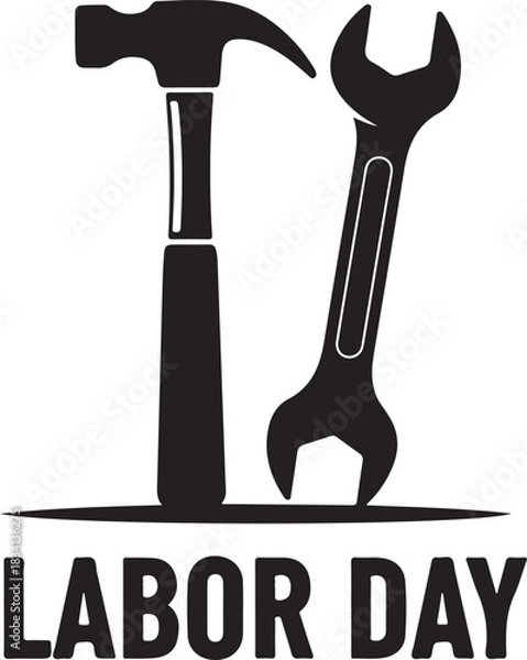 Fototapeta Hammer and wrench with Labor Day text tools construction