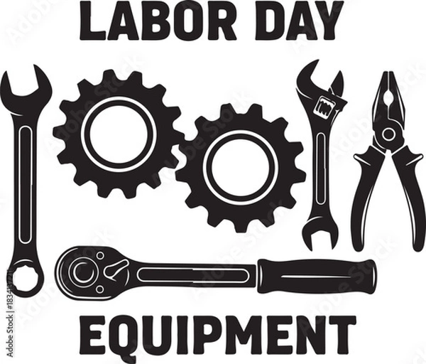 Fototapeta Labor Day Equipment Collection with Tools and Gears wrenches