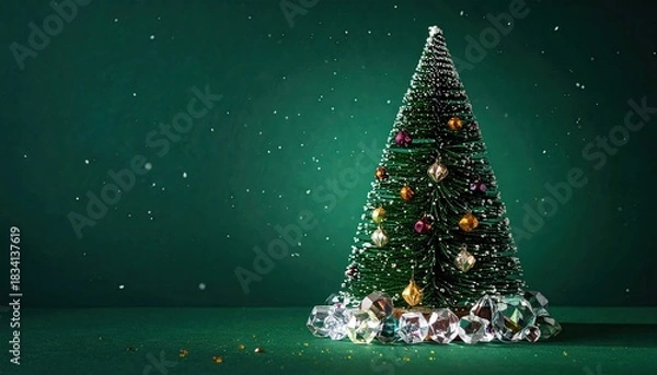Fototapeta Elegant miniature Christmas tree decorated with sparkling ornaments and crystals.