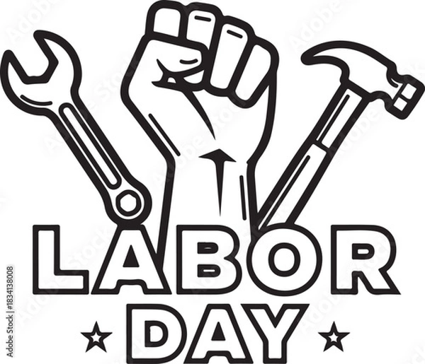 Fototapeta Labor Day Fist Wrench Hammer Outline Graphic vector illustration