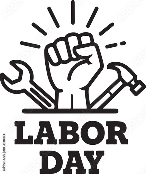 Fototapeta Labor Day fist pump with tools and text raised fist power