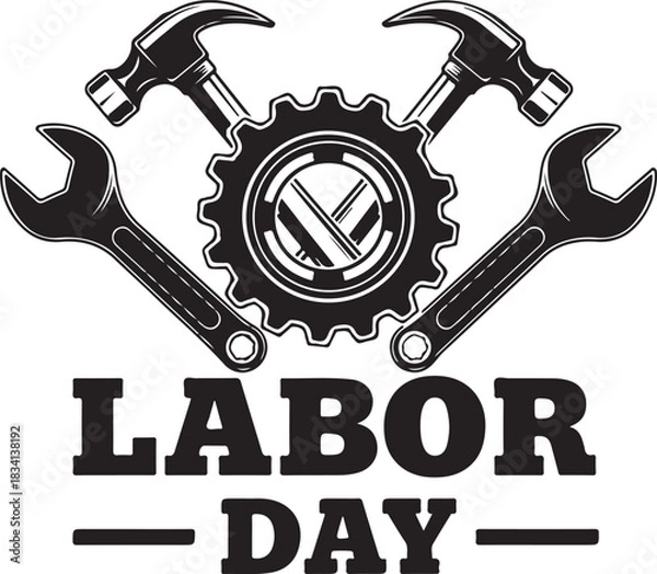 Fototapeta Labor Day graphic with tools and text holiday wrench