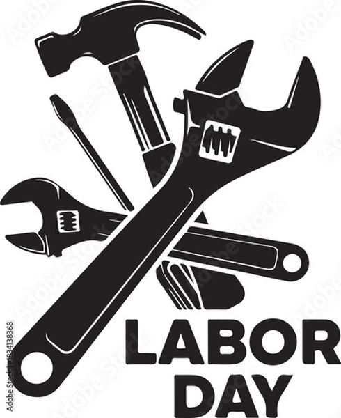 Fototapeta Labor Day Hammer Wrench Screwdriver Adjustable Wrench Tools vector illustration