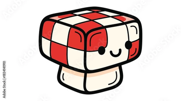 Fototapeta Ketupat Delight: A playful and endearing illustration of a Ketupat, the traditional Indonesian rice cake, showcasing its vibrant red and white check pattern, with a friendly expression.