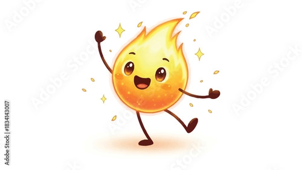 Fototapeta Ignited Joy: A cheerful flame character bursts with animated exuberance, showcasing a playful and radiant personality.