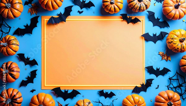 Fototapeta Halloween Frame With Pumpkins and Bats