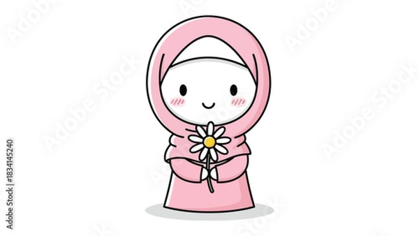 Fototapeta A Simple Blossom: An illustration of a gentle figure in pink with a delicate blossom, evoking a feeling of tranquility and innocence.
