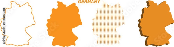 Fototapeta Germany Map Vector Set, European Outline Silhouette Dotted 3D Solid Shapes, Germany Country Infographic Template, Editable EPS Germany Geography