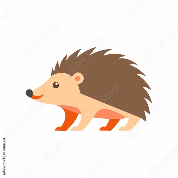 Fototapeta Cute smiling hedgehog animal character in a flat cartoon vector style