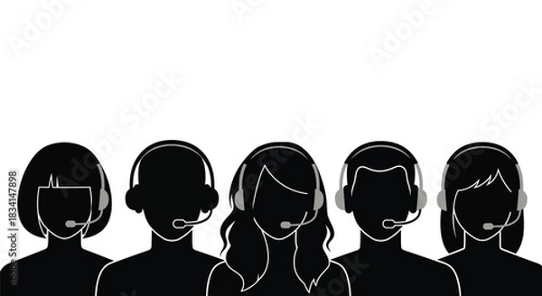 Fototapeta Customer service team support call center agents with headsets vector