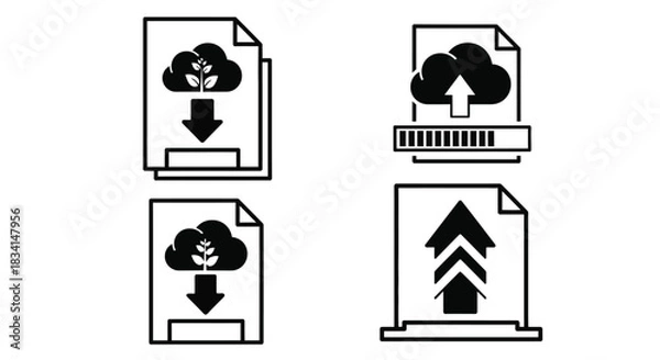 Fototapeta Download upload cloud data file document vector icon illustration set