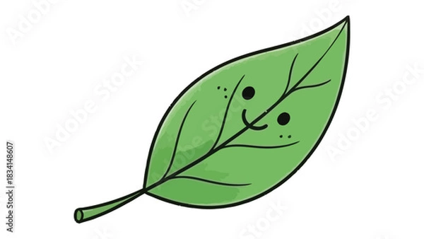 Fototapeta Cheerful Leaf Illustration: A vibrant illustration of a happy, smiling leaf, radiating joy and representing the beauty and positivity of nature.