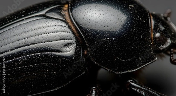 Obraz Extreme Macro Photo of Glossy Black Beetle Exoskeleton Detailed Insect Body Texture