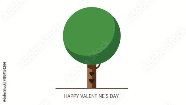Fototapeta Simple green tree with heart carvings in its trunk celebrating happy valentines day