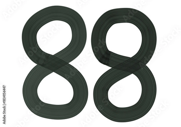 Obraz Number Eighty-eight, 88 made with Plaster Rake Brush on transparent background, Digit, Black color, Dark-green color, isolated background, Illustration, Typography, Handmade, Set 0-100
