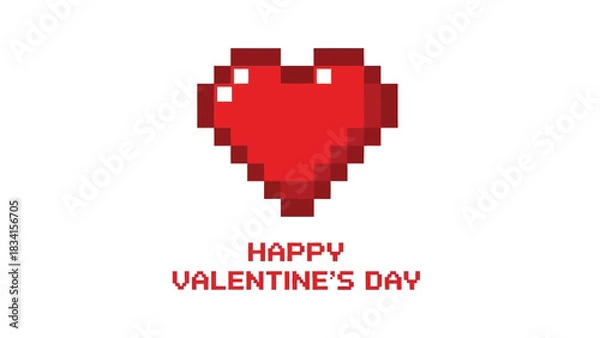 Fototapeta Retro pixel art red heart with happy valentines day text on a white background