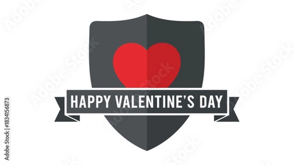Fototapeta Modern shield emblem with red heart and happy valentine s day banner graphic design