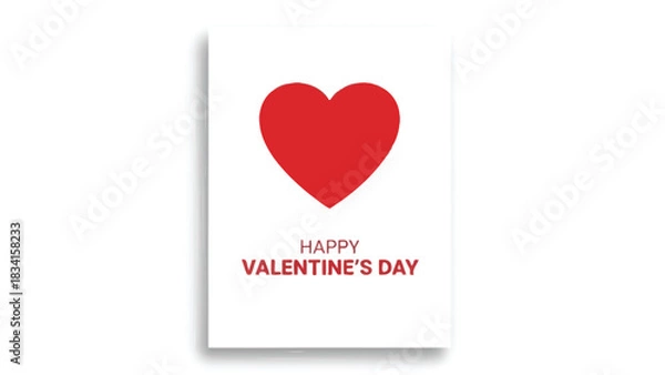 Fototapeta Simple and elegant red heart graphic with happy valentines day text on a white background