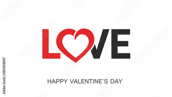 Fototapeta Modern typography design featuring the word love with a red heart symbol and happy valentines day text