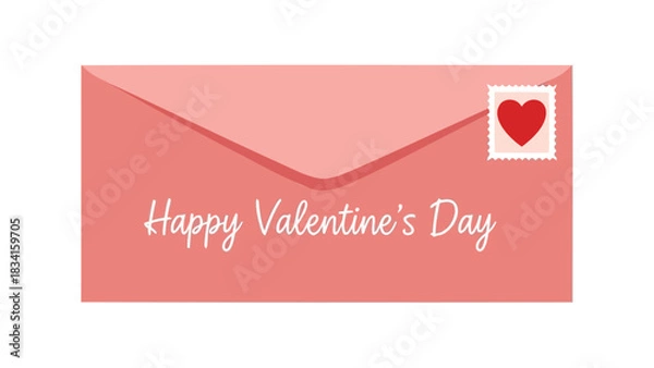 Fototapeta Pink valentine s day envelope with heart stamp and handwritten greeting text