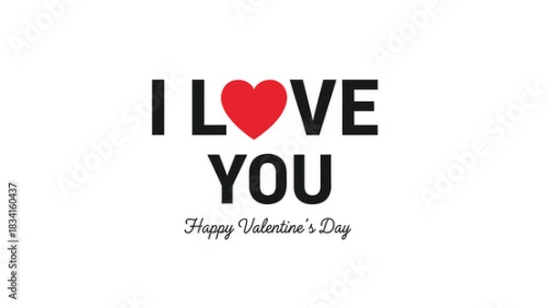 Fototapeta Bold black text i love you with red heart symbol and happy valentines day message