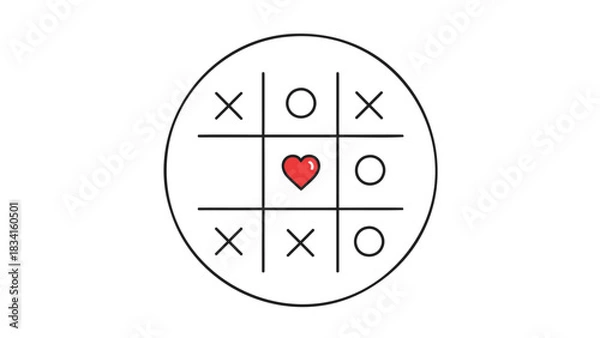 Fototapeta Tic tac toe game with red heart symbol in center symbolizing love winning over competition