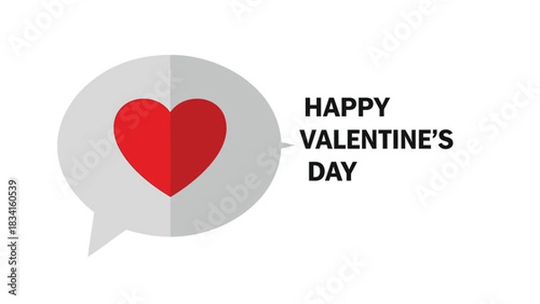 Fototapeta Happy valentines day greeting with a red heart inside a speech bubble and text