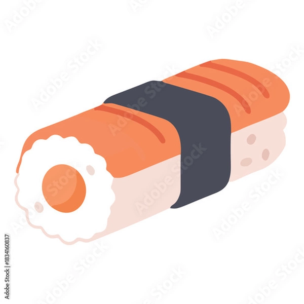 Obraz Simple sushi roll icon, delicious and fresh Japanese food illustration
