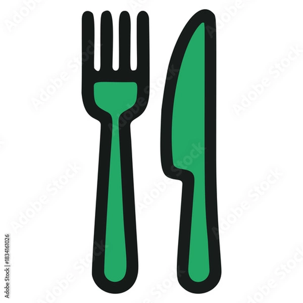 Obraz Green Fork and Knife Icon representing Dining and Food Service