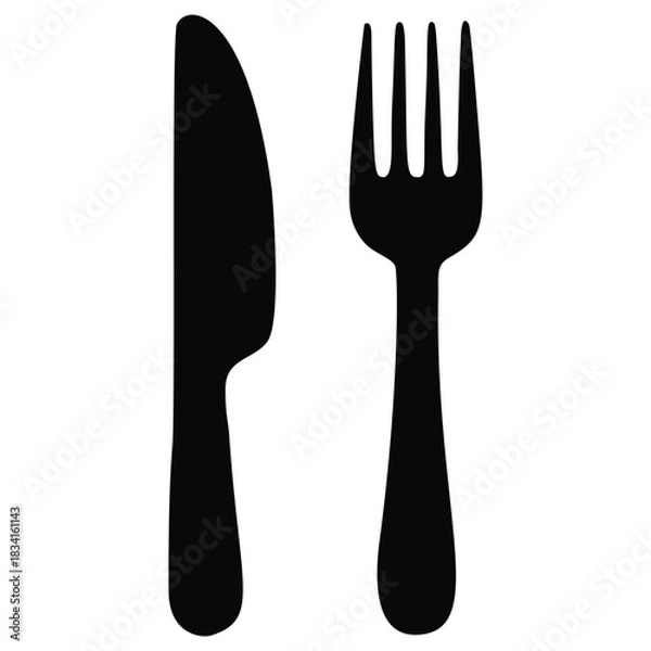Obraz Fork and knife utensil silhouette, a classic food and dining icon