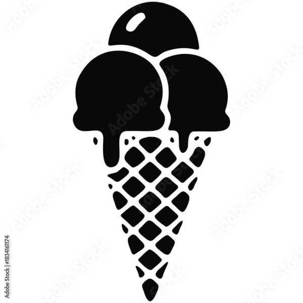 Obraz Sweet frozen dessert icon with a melting triple scoop ice cream cone graphic