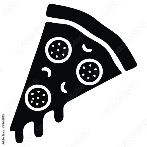 Obraz Black and White Pizza Slice Icon Illustration for Food Delivery
