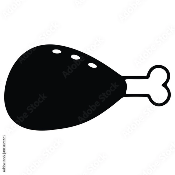 Obraz Chicken Leg Icon - Black and White Illustration for Menu Design